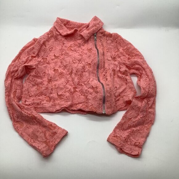 Beauttees Pink Lace Kids Jacket With Asymmetrical Zipper Closure Size 6X - Picture 1 of 8